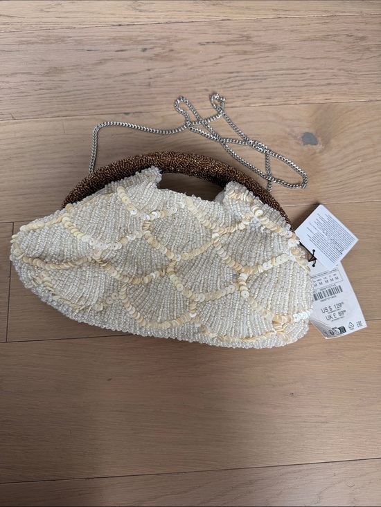 Zara Handbags - Zara - Beaded White & Cream Handheld Clutch Bag NWT